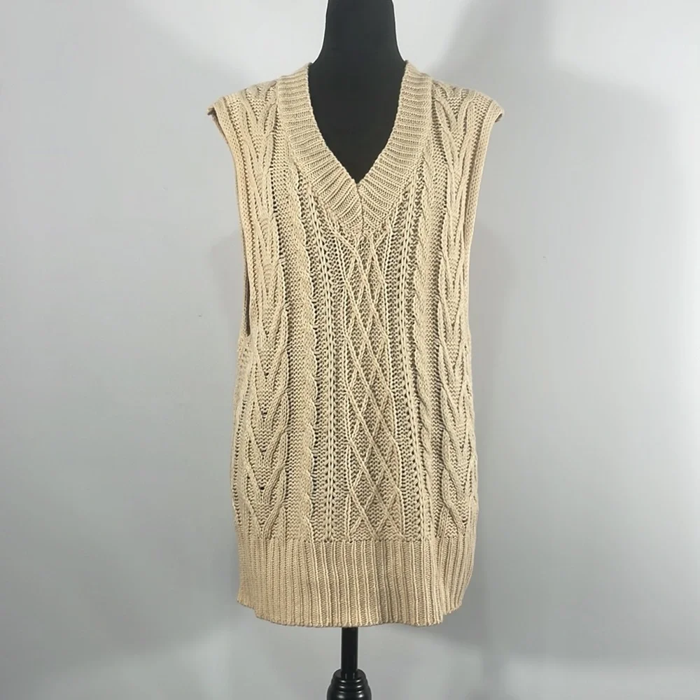 Ivory Sweater Vest,Knit Sweater Vest,Sleeveless Casual Knit,V neck,long,small - Picture 11 of 11